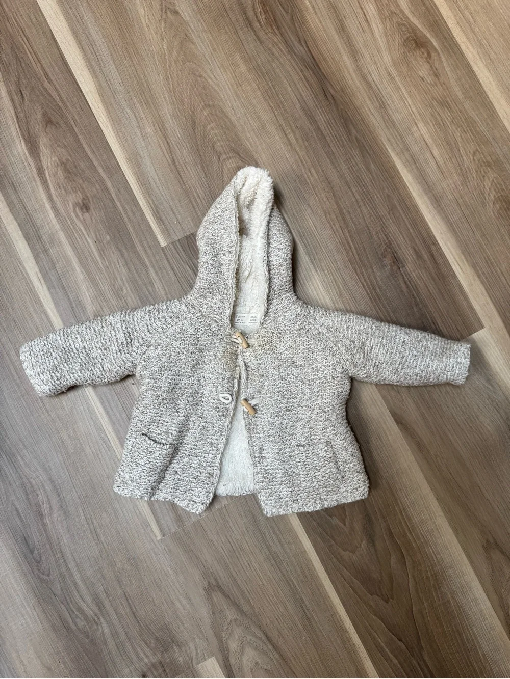Zara Kids Cozy Hooded Baby Jacket in Cream